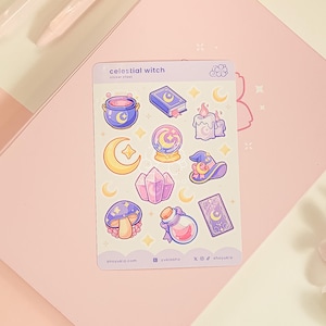 Celestial Witch Mini Sticker Sheet | Kawaii Planner Stickers for Journals, Scrapbooks, Notebooks | Made for Cute Stationery Lovers