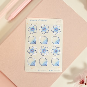 Seasons of Sakura Mini-Stickerbogen (Blau) | Kawaii Planner Stickers für Journals, Scrapbooks, Notebooks | Gemacht für süße Schreibwaren Liebhaber