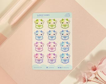 Niedliche Kühe Mini Sticker Bogen (Calm) | Kawaii Planner Sticker