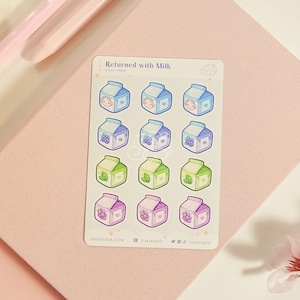 Returned with Milk Mini Sticker Sheet (Calm) | Planner Sticker Sheet | Cute Sticker Sheet | Notebook Scrapbook | Kawaii Stickers Sheet