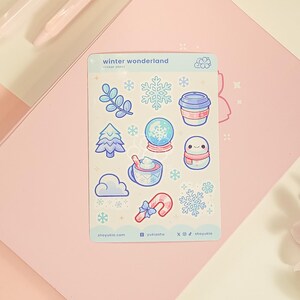 Minifolha de adesivos do País das Maravilhas do Inverno | Folha de adesivos para planejador | Folha de adesivos fofos | Caderno de recortes | Adesivos de Natal | Neve e gelo
