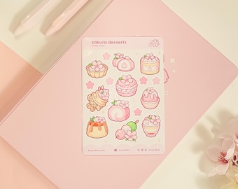 Mini feuille d'autocollants Sakura Desserts japonais |  Stickers agenda kawaii