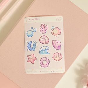 Ocean Bliss Mini Sticker Sheet (Blush) | Kawaii Planner Stickers for Journals, Scrapbooks, Notebooks