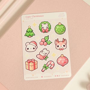 Cute Christmas Vinyl Sticker Sheet | Kawaii Planner Stickers for Journals, Scrapbooks, Notebooks