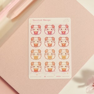 Sweetest Sheeps Mini Sticker Sheet (Cozy) | Kawaii Planner Stickers for Journals, Scrapbooks, Notebooks | Made for Cute Stationery Lovers