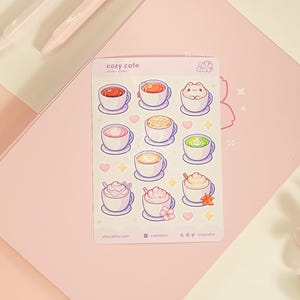 Cozy Cafe Mini Sticker Sheet | Cute Coffee, Tea & Dessert Stickers for Planners, Journals, Scrapbooks and Kawaii Stationery Lovers