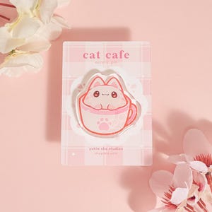 Cat Cafe Catpuccino Acrylic Pin |  Kawaii Pin for Jackets, Backpacks & Gifts