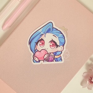LoL Jinx Heart 3&quot; Vinyl Sticker | Cute Waterproof Anime Decal for Water Bottles, Laptops, Journals, Luggage & More