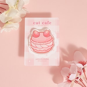 Cat Cafe Macaron Acrylic Pin |  Kawaii Bag Accessory