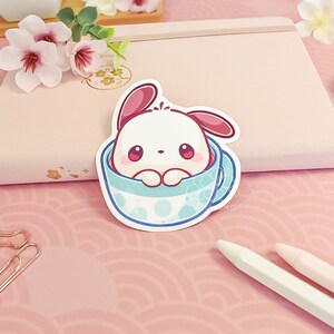 Kawaii Teacup Pocha 3" Vinyl Sticker | Cute Die Cut Sticker | Laptop Sticker | Vinyl Luggage Sticker | Car Decal | Kawaii Stickers | Puppy