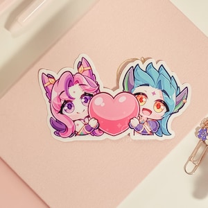 LoL Xayah & Rakan Heart 3&quot; Vinyl Sticker | Cute Waterproof Anime Decal for Water Bottles, Laptops, Journals, Luggage and More