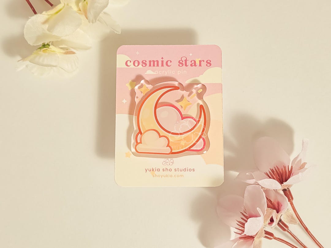 Cosmic Stars Cloudy Moon Acrylic Pins | Kawaii Pin for Jackets ...