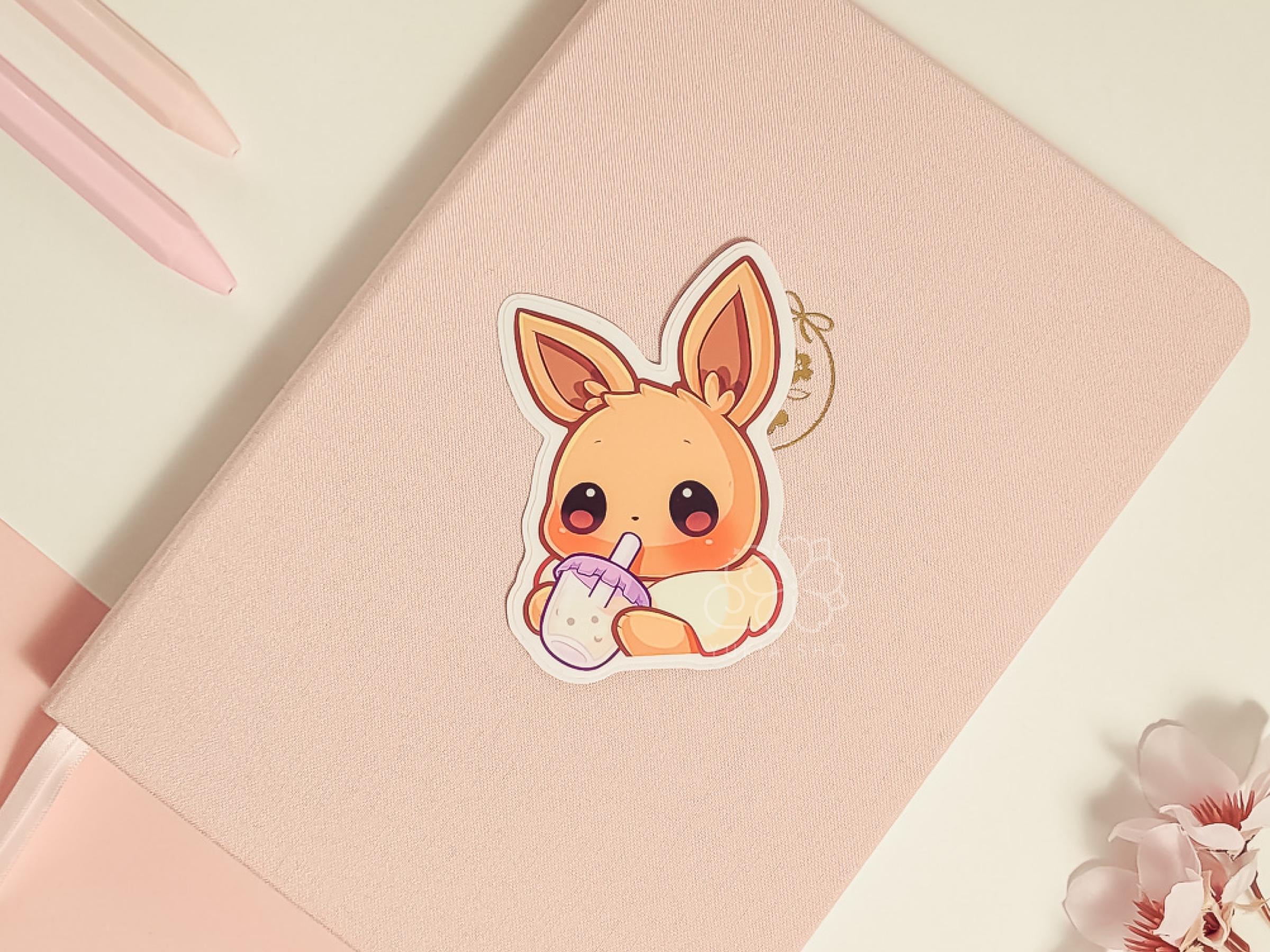 PKMN Evie Sip 3" Vinyl Sticker | Cute Waterproof Anime Decal for Water Bottles, Laptops, Journals, Luggage & More