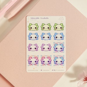 Adorable Axolotls Mini Sticker Sheet (Calm) | Kawaii Planner Stickers for Journals, Scrapbooks, Notebooks | Made for Cute Stationery Lovers