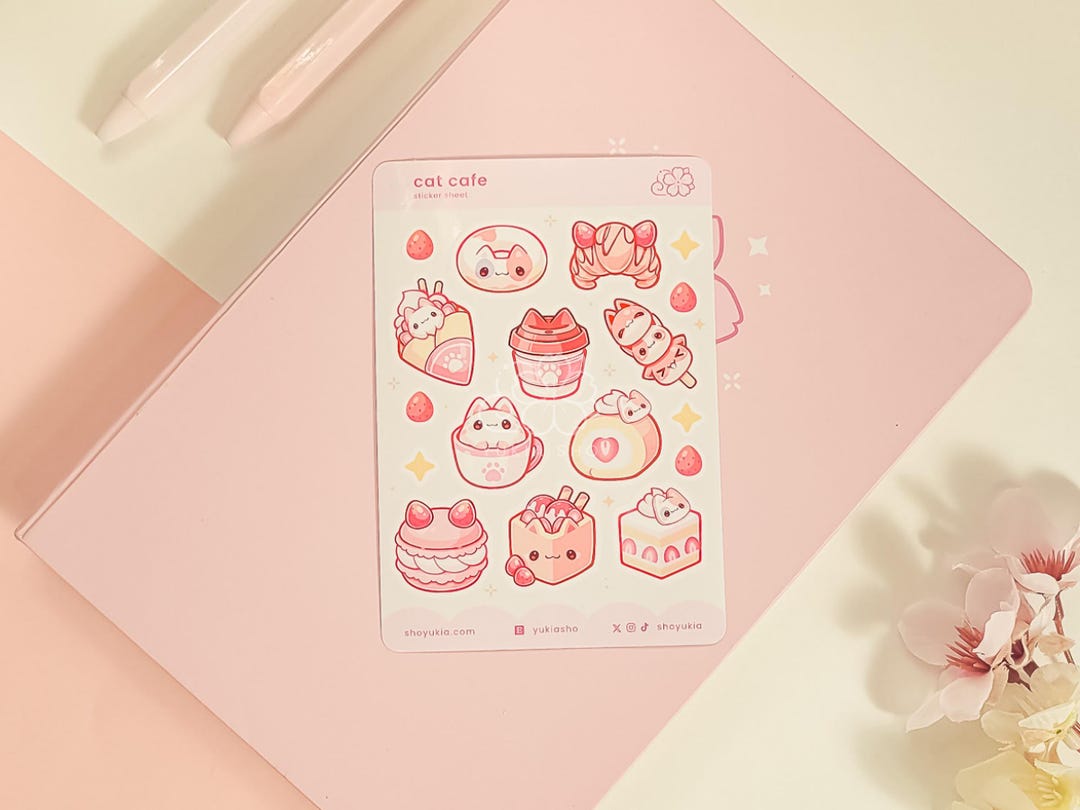 Cat Cafe Mini Sticker Sheet | Kawaii Planner Stickers - Etsy