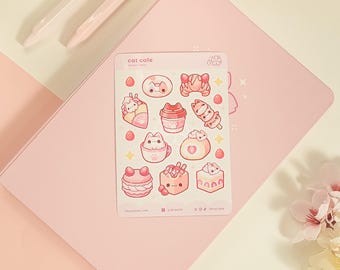 Cat Cafe Mini Sticker Sheet | Kawaii Planner Stickers for Journals, Scrapbooks, Notebooks | Made for Cute Stationery Lovers