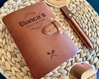 Personalized Leather Recipe Book Binder, Custom Family Cookbook, Heirloom Kitchen Gift for Wedding, Couple, or Housewarming