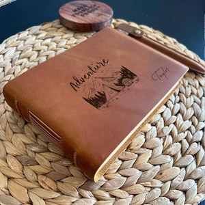 Custom Leather Notebook, Adventure Memory Book For Couple, Travel Book in Crazy Horse Leather, Personalized Leather Travel Journal