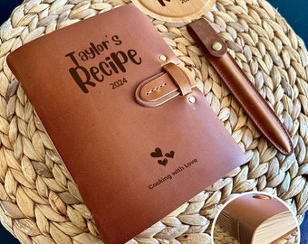 Thick heirloom cookbook, Personalized leather recipe book, 400 pages recipes, Anniversary gift, Gift for mum