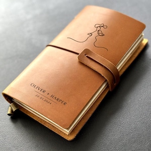 Couples Leather Journal – Personalized Refillable Notebook with Names & Date, Custom Wedding Gift, Anniversary Diary