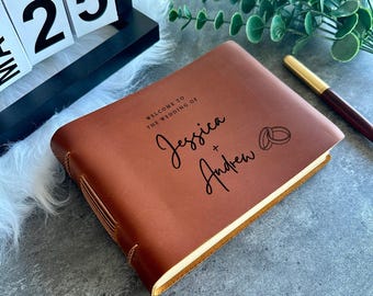 Personalized Leather Wedding Guest Book, Custom Wedding Sign In Book, Rustic Guestbook Keepsake for Reception