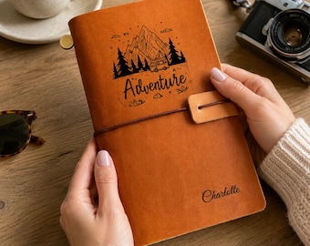 Personalized Leather Journal Refillable – Custom Adventure Notebook Gift for Men, Travel Diary with Name Engraving