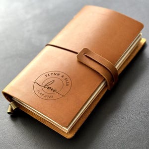 Minimalist Love Leather Journal – Personalized Refillable Notebook with Names & Date, Custom Anniversary Gift for Couples