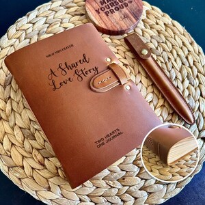 Personalised Leather Journal for Couples, Engraved Love Story Notebook