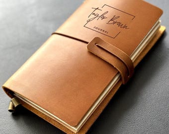 Refillable Leather Journal – Personalized Name Notebook for Men, Custom Crazy Horse Diary, Minimalist Gift for Him