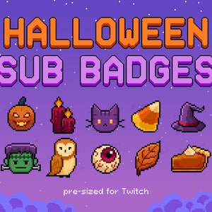 Witchy Halloween Twitch Sub Badges | Spooky Cute, 8bit Pixel Art | Loyalty Bit Badge, Cute Stream Graphic, Transparent PNG Download