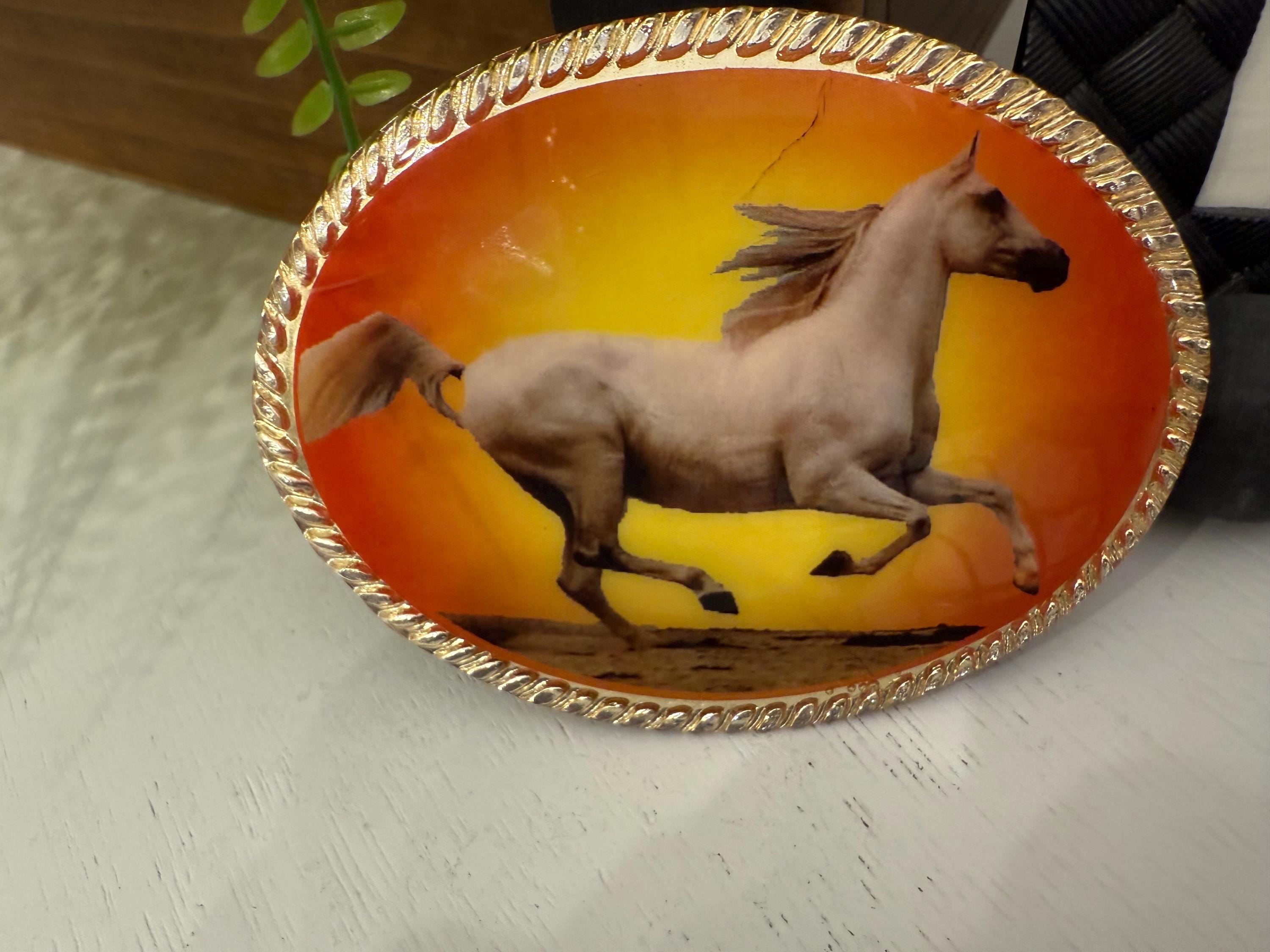Vintage Horse Design Western Belt Buckle With Gold Trim - Etsy display picture 2