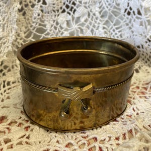 Vintage small brass oval planter pot with rope tassels made in India
