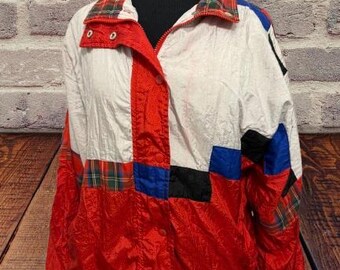 vintage women’s windbreaker red white blue plaid medium