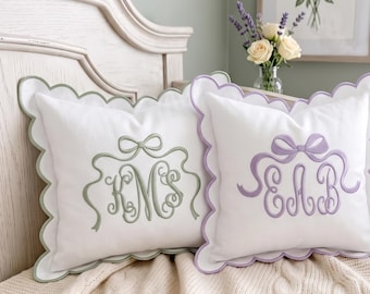 Personalized Bow Monogram Pillow Cover, Custom Embroidered Initial Pillow, Nursery Room Decor, Dorm Room Pillow, Toddler Pillow, Couch Decor
