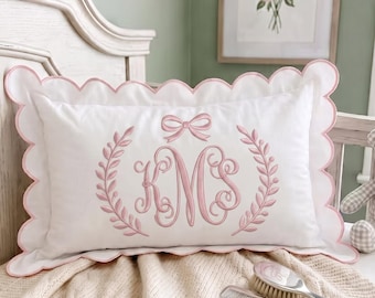 Personalized Monogram Pillow Cover, Custom Embroidered Initials Pillowcase, Bow Nursery Pillow, Dorm Room Pillow, Slumber Party Gift
