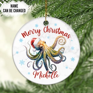 Personalized Octopus Christmas Ornament, Cute Sea Animal Ornament, Octopus Ornament, Christmas Octopus Ornament, Gift For Octopus Lovers