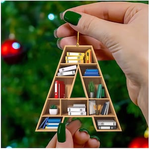 Personalized Christmas Book Ornament, Customized Gift For Book Lovers, Christmas Bookworm Ornament