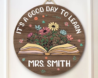 Personalized Teacher Wooden Door Sign: Classroom Decor