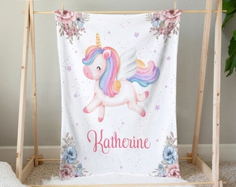 Personalized Unicorn Baby Name Blanket, Unicorn Blanket, Custom Girl Name Blanket, Unicorn Baby Blanket, Newborn Blanket, Baby Blanket