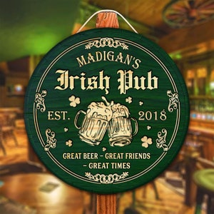 Insegna da pub irlandese personalizzata: decorazione da bar rotonda in legno
