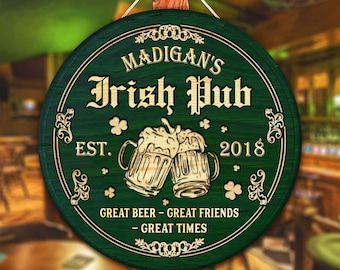 Enseigne Pub Irlandaise Personnalisée – Chico Creek Signs – Métal Vert – Décor Saint Patrick