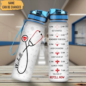 Personalized Nurse Stethoscope 32oz 1Liter Motivational Water Bottle, Customized Name Nurse, Gifts For Nurse Graduation