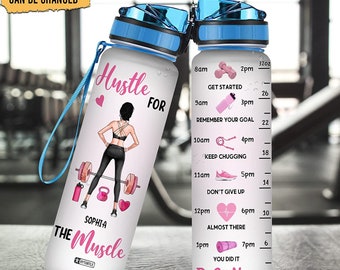 Personalizowana butelka na wodę Hustle For The Muscle Fitness, prezenty na butelkę fitness dla kobiet, dziewcząt, prezenty dla miłośników siłowni na dzień matki