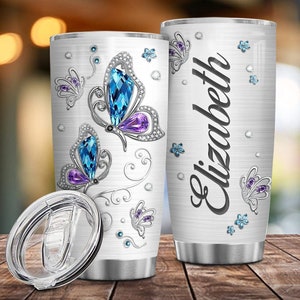 Butterfly Tumbler Personalized, Butterfly Gifts, Butterfly Tumbler Cup With Straw, Butterfly Gifts For Women, Butterfly Lover Gifts