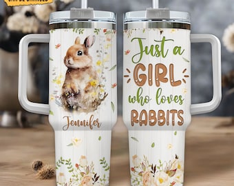 Personalized Rabbit Tumbler: 40oz Stainless Steel Cup With Handle