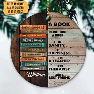 Personalized Christmas Book Ornament, Bookstack with Custom Titles, Gift For Book Lovers, Family Ornament, Library Book Store Ornament