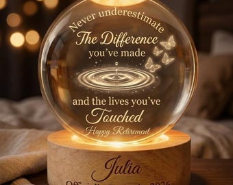 Personalized Retirement Crystal Ball Light Night, Happy Retirement LED Light, Custom Retirement Gift For Boss Co Worker, Teacher Retire Gift