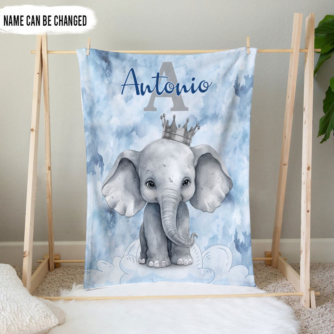Personalized Cute Elephant Blanket, Custom Baby Blanket, Baby Blanket