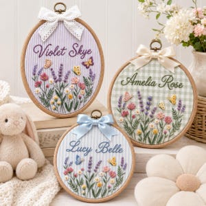 Personalized Wildflower Embroidered Baby Name Hoop, Custom Lavender Nursery Wall Decor, Floral Baby Name Sign, Baby Shower Gift,Newborn Gift image 13