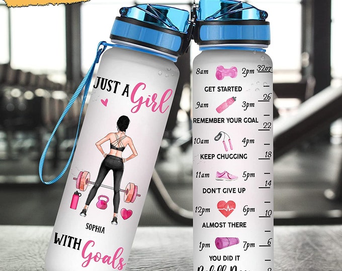 Personalized Just A Girl With Goals  Fitness Water Bottle, Fitness Bottle Gifts For Women, Girls, Gifts For Gym Lovers Mother's Day